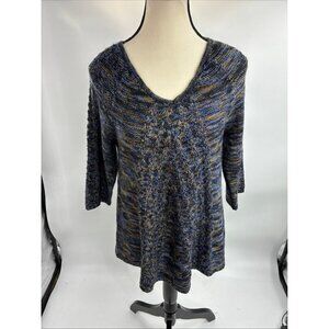 Notations Women's Sweater Small Blue Acrylic V-Neck Cable Knit